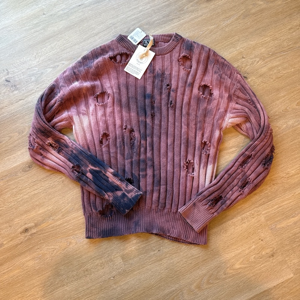 NWT Urban Renewal Distressed Ribbed Sweater in Pink and Purple S/M